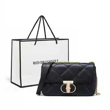 红蜻蜓 法式简约设计云朵皮菱格链条包精致百搭夏季高级感 牛剖层皮革 腋下包单肩包斜挎包 女款 黑色