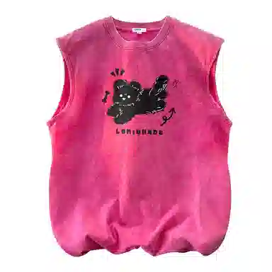 兰缪 日系复古纯色基础款简约美式宽松小狗印花圆领百搭日常通勤无袖背心 男女同款