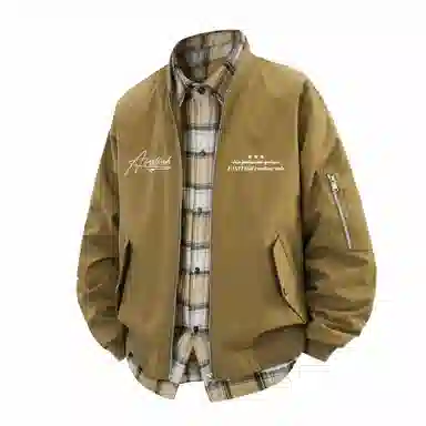 快鱼 美式高街潮流签名字体字母品牌假两件格子时尚百搭复古个性经典休闲户外宽松舒适翻领长袖夹克外套 男女同款