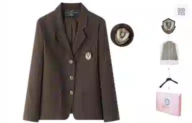 东鲸岁时记 学院风美拉德纯色徽章单排扣宽松直筒长袖西装 男女同款 棕咖色