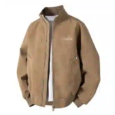 大卫贝肯 美式高街简约字母印花机车风美拉德色系高级感宽松休闲百搭立领皮夹克外套 男女同款