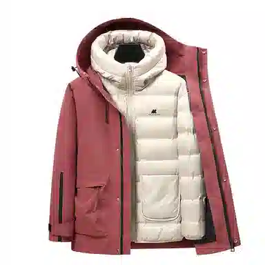 鸭鸭 可拆卸内胆三合一连帽纯色时尚简约保暖性强百搭多口袋设计户外机能羽绒服 男女同款