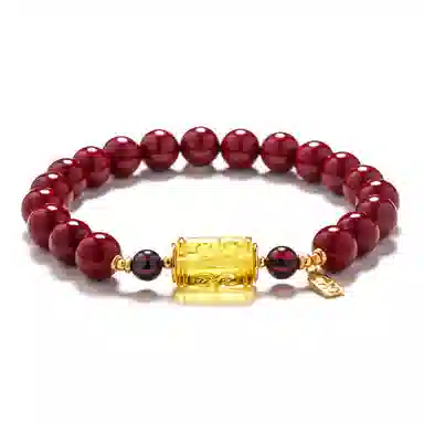 凤凰涅磐 紫金砂琥珀回纹串珠福牌红色 礼盒 朱砂 手串 男女同款情侣款