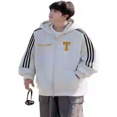 啄木鸟 美式连帽宽松舒适通勤百搭长袖卫衣 男女同款 白花灰