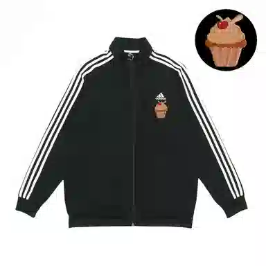 adidas Embroidered Cherry Cake Striped Bomber Jacket Black