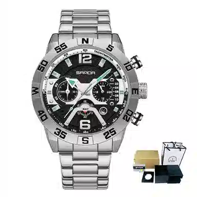 三达腕表国表潮流酷炫个性百搭 石英机芯 男表 黑色表盘 夜光效果日历防水