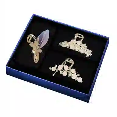 缔晶 森系优雅山茶花鲨鱼夹 清新浪漫日常通勤发饰 合金 发夹 女款