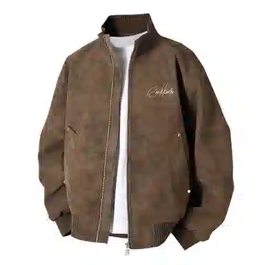 大卫贝肯 美式高街简约字母印花机车风美拉德色系高级感宽松休闲百搭立领皮夹克外套 男女同款