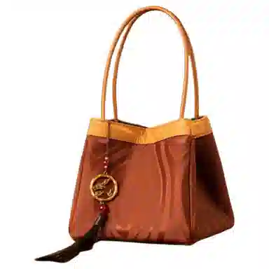 上海故事 新中式国风拼接设计 桑蚕丝香云纱 手提包 中号 女款 新黄绿/铁锈红