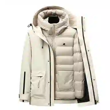 鸭鸭 可拆卸内胆三合一连帽纯色时尚简约保暖性强百搭多口袋设计户外机能羽绒服 男女同款