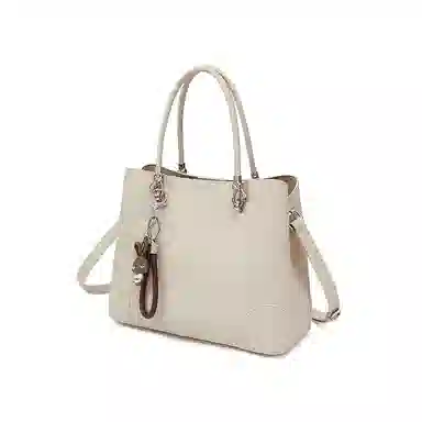 红蜻蜓 可爱挂件通勤百搭潮流时尚 牛皮 单肩手提包 男女同款情侣款 米白色