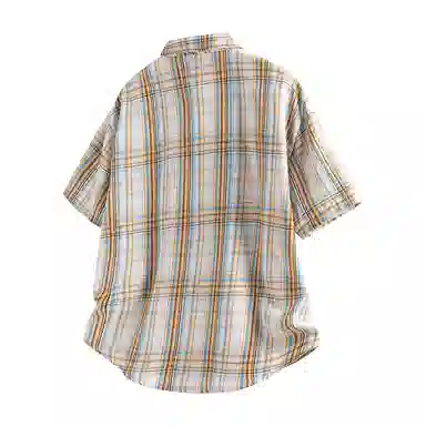 海尔斯 潮牌时尚英伦格子工装高街宽松短袖衬衫 男款