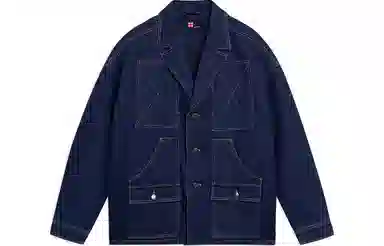 中国李宁 纯色宽松水洗牛仔外套 男款 深蓝