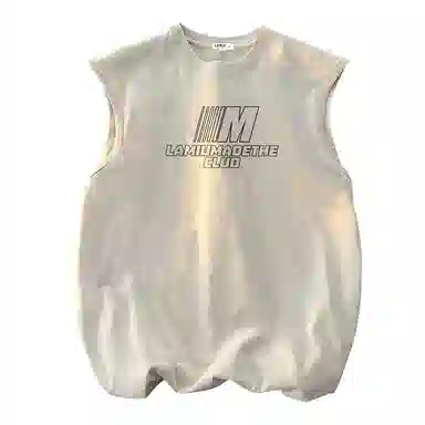 兰缪 日系复古纯色基础款简约宽松美式字母透气水洗做旧圆领百搭无袖背心 男女同款