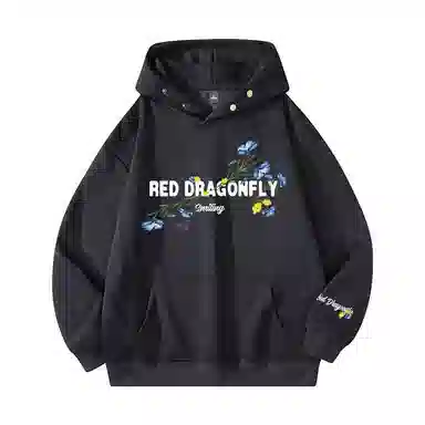 红蜻蜓 春秋显瘦简约小众美式高街休闲百搭高级感连帽卫衣 男女同款 黑色