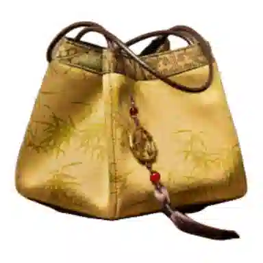 上海故事 新中式国风拼接设计 桑蚕丝香云纱 手提包 中号 女款 新黄绿/铁锈红