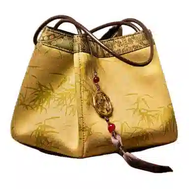 上海故事 新中式国风拼接设计 桑蚕丝香云纱 手提包 中号 女款 新黄绿/铁锈红