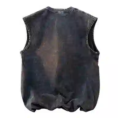 兰缪 日系复古纯色基础款简约美式宽松小狗印花圆领百搭日常通勤无袖背心 男女同款