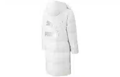 PUMA Logo Print Long Down Jacket White