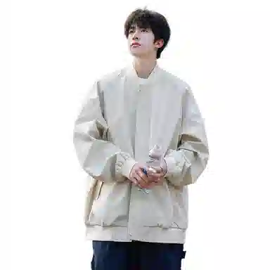 人本 露营登山户外街头防水防风复古纯色棒球领拼接口袋宽松落肩长袖开衫上衣夹克外套 男女同款 太空灰