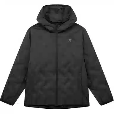 特步 跑步系列 纯色拉链连帽舒适透气短款羽绒服 男款 正黑色