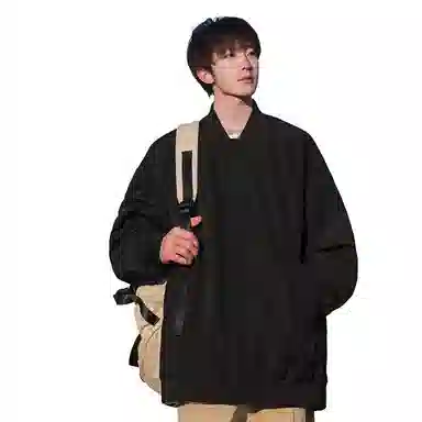 人本 露营登山户外街头防水防风复古纯色棒球领拼接口袋宽松落肩长袖开衫上衣夹克外套 男女同款 太空灰