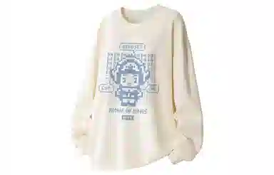 王者荣耀 鲁班七号电玩小子款 美式复古像素风鲁班趣味字母涂鸦落肩长袖休闲宽松套头多巴胺重磅圆领卫衣 男女同款