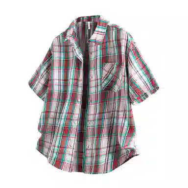 海尔斯 潮牌时尚英伦格子工装高街宽松短袖衬衫 男款