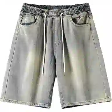 欧迪芬 美式直筒裤宽松复古做旧高街潮流宽松舒适牛仔短裤 女款 黄泥色