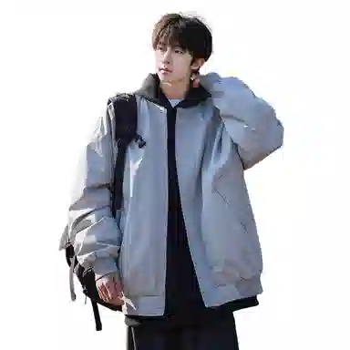 人本 露营登山户外街头防水防风复古纯色棒球领拼接口袋宽松落肩长袖开衫上衣夹克外套 男女同款 太空灰