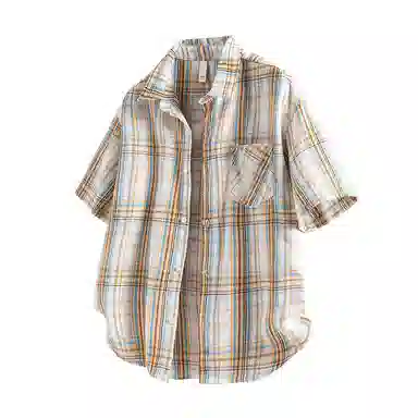 海尔斯 潮牌时尚英伦格子工装高街宽松短袖衬衫 男款