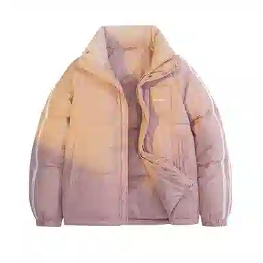 鸭鸭 撞色条纹印花时尚休闲无性别立领羽绒服 男女同款