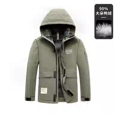 鸭鸭 山系户外加厚保暖多口袋工装风休闲宽松连帽套头羽绒服 男女同款