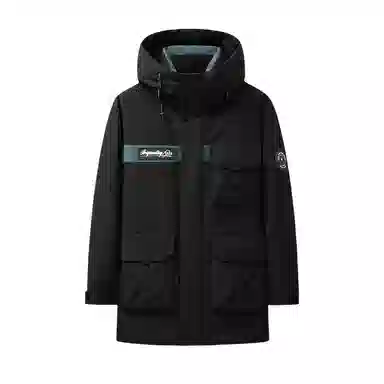 鸭鸭 山系户外风工装多口袋插色拼接立体滴塑休闲宽松连帽套头羽绒服 男女同款