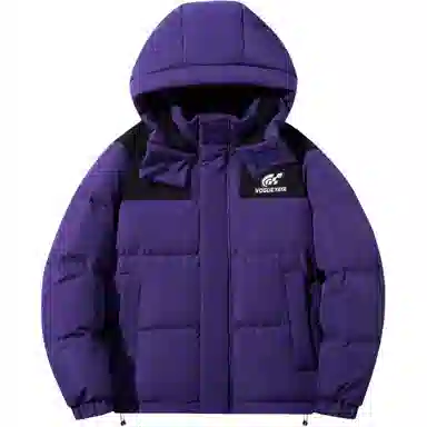 鸭鸭 加厚保暖插色拼接撞色休闲连帽鸭绒套头无性别面包服暗黑羽绒服外套 男女同款