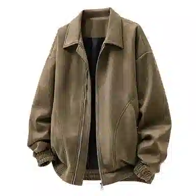 快鱼 美式复古简约潮牌纯色机车风翻领青少年基础款宽松休闲时尚百搭拉链防风长袖外套夹克 男女同款