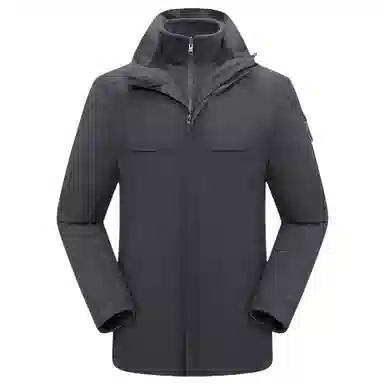 浪莎  纯色连帽舒适拉链  防水防风保暖冲锋衣 男