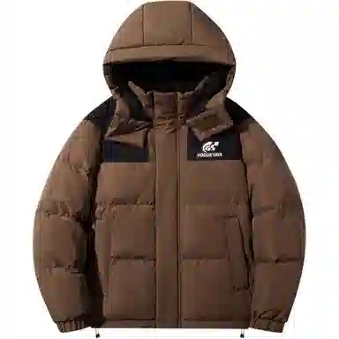 鸭鸭 加厚保暖插色拼接撞色休闲连帽鸭绒套头无性别面包服暗黑羽绒服外套 男女同款