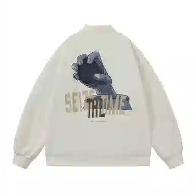 三体 我的三体系列 美式复古简约基础款纯色休闲字母印花宽松百搭开衫高街潮牌时尚学生棒球服工装飞行员夹克外套 男女同款