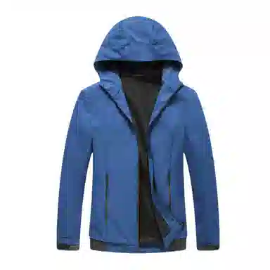 浪莎  纯色连帽拉链  透气防水防风冲锋衣 男
