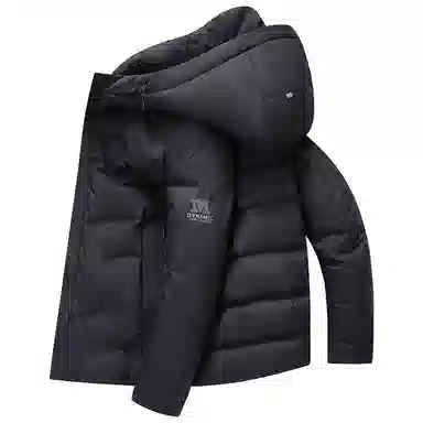 鸭鸭 休闲连帽短款经典字母印花无缝热压重磅保暖羽绒服 男款