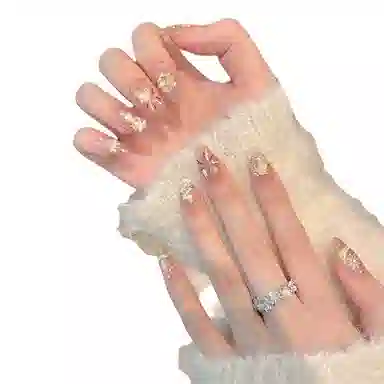韵月乔 卡通可爱雪花烟花  穿戴甲 杏仁温柔渐变 爆闪