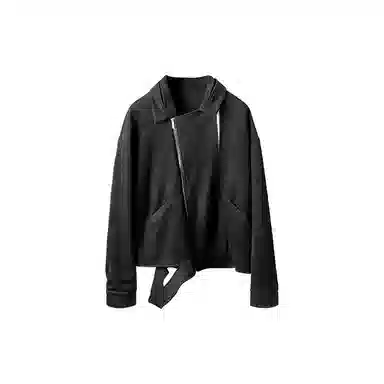 幻象者 原创设计宽松纯色短款长袖夹克外套 男女同款 黑色