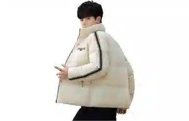 鸭鸭 条纹立领休闲宽松羽绒服 男款