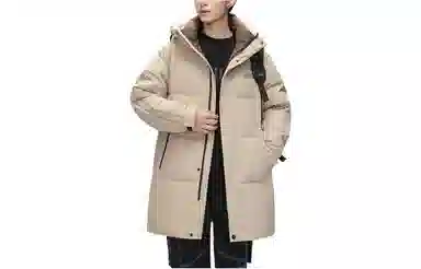 鸭鸭 连帽拉链长袖中长款羽绒服 男款