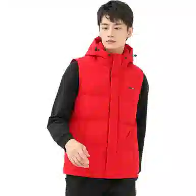 鸭鸭 纯色可拆卸帽休闲羽绒马甲 男款 大红色