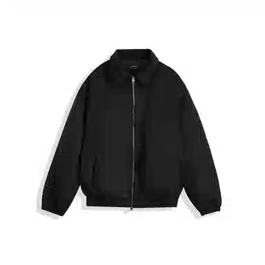 我是大卫 纯色翻领短款港风拉链保暖加厚毛呢大衣 男女同款