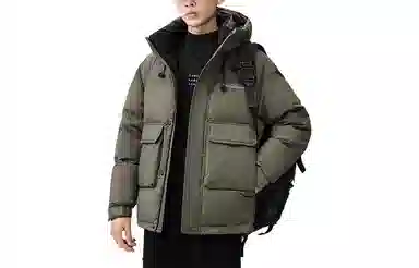 鸭鸭 字母印花短款连帽加厚羽绒服 男款