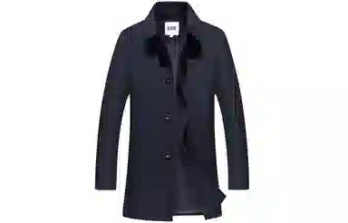 恒源祥 中长款毛呢翻领呢子大衣 男款 藏青色