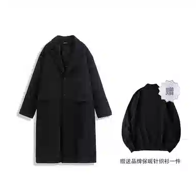 我是大卫 毛呢纯色中长款高级感保暖加厚韩版休闲外套大衣 男女同款